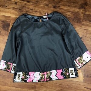 Cremieux Gray Pink Gold White Sequin Blouse